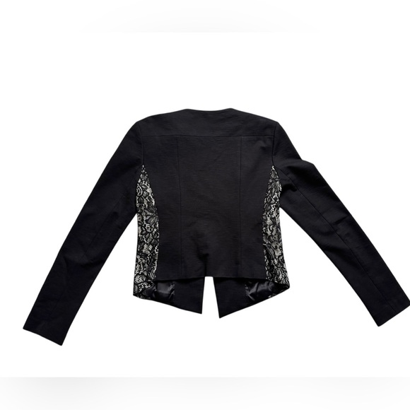 Bebe Black Lace Panel Cropped Blazer Jacket Large Dark Femme Gothic Fitted - Picture 6 of 8